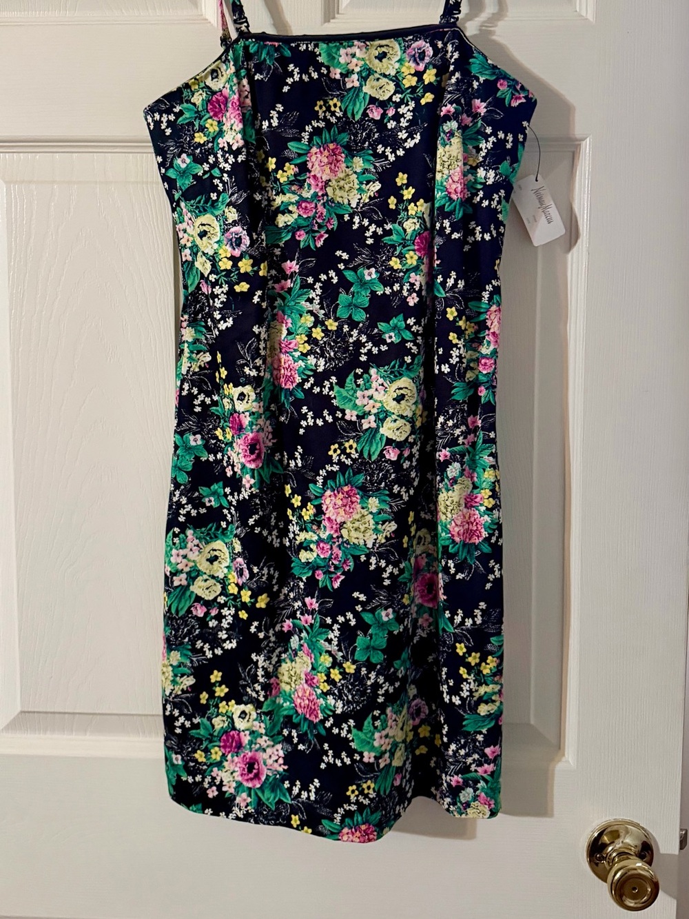 Laundry By Shelli Segal Black Floral Midi Slip Dress with Pink & Green Blooms